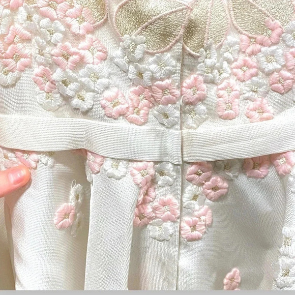 Zoey Grey Floral Appliqué Pink Cream Cherry Blossom Strapless Wedding Gown 6 - Picture 12 of 13